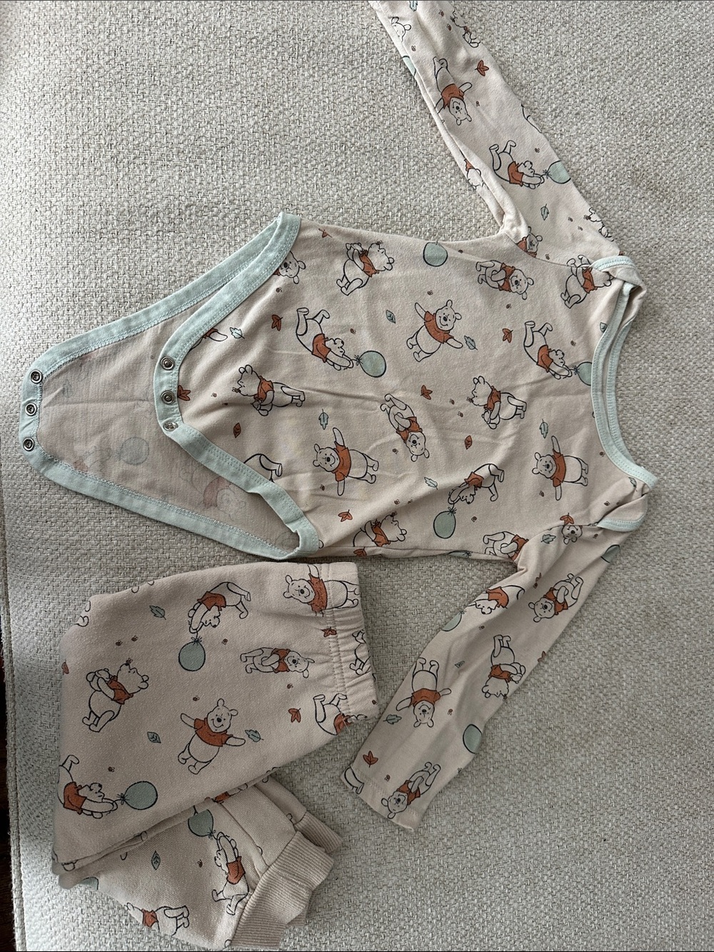 Disney Beige Winnie the Pooh Pajama Set with Mint Trim